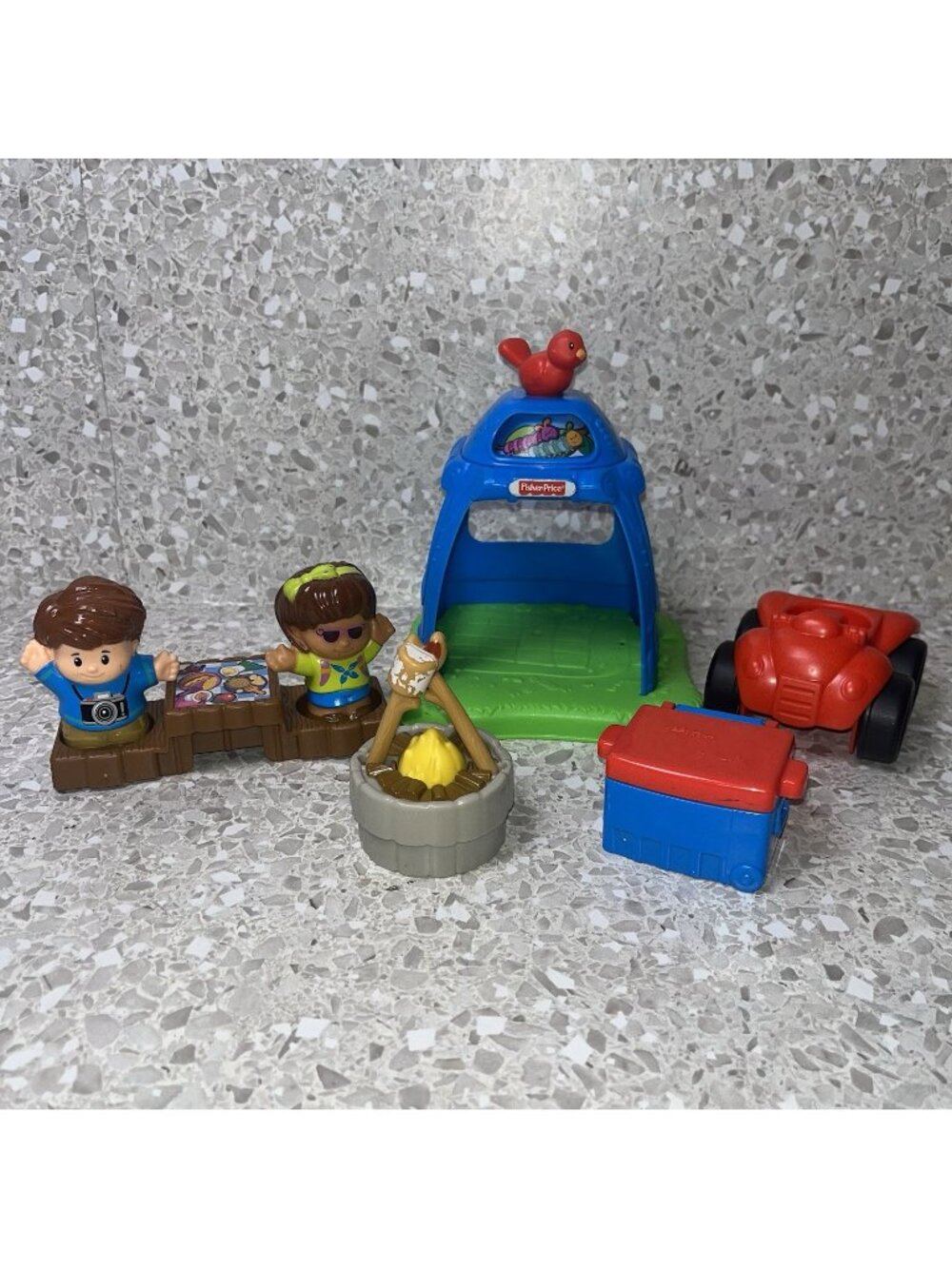 Fisher Price Little People Going Camping Blue Red Partial Set 7 Pieces Quad Fire